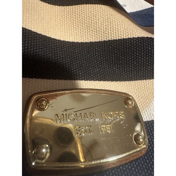 Michael Kors Marina Navy Blue White Stripe Nautical Canvas Tote - Picture 2 of 16